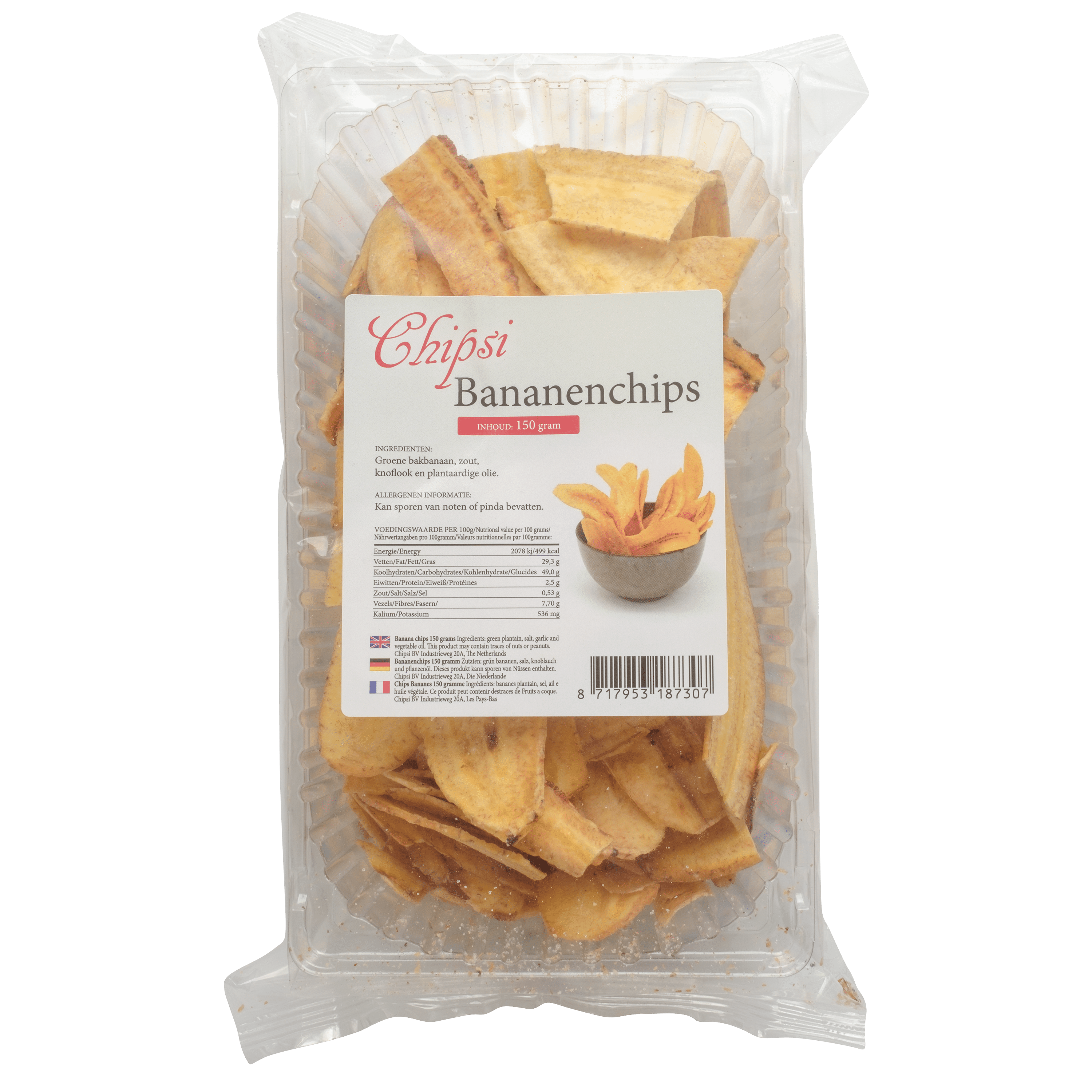 Chipsi bananenchips lange plak Tray 150 g