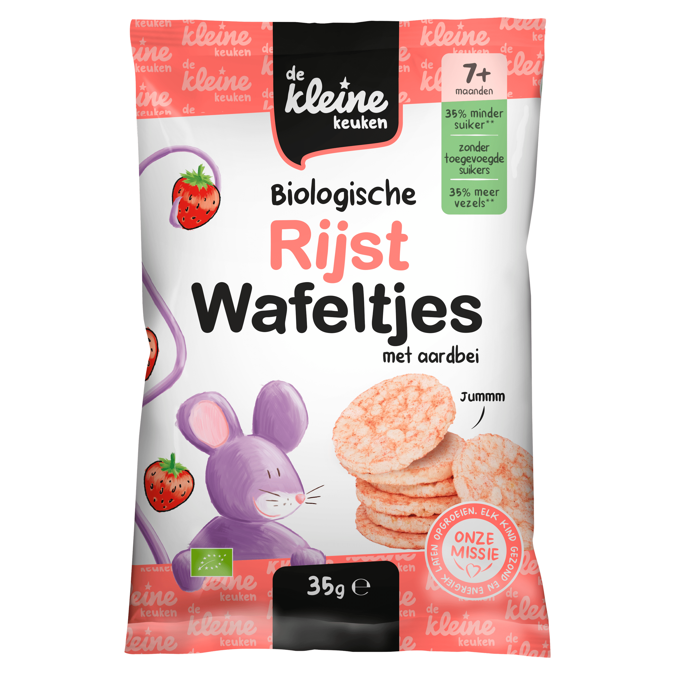 De Kleine Keuken Bio Rijstwafeltjes met aardbei Zak 35 g