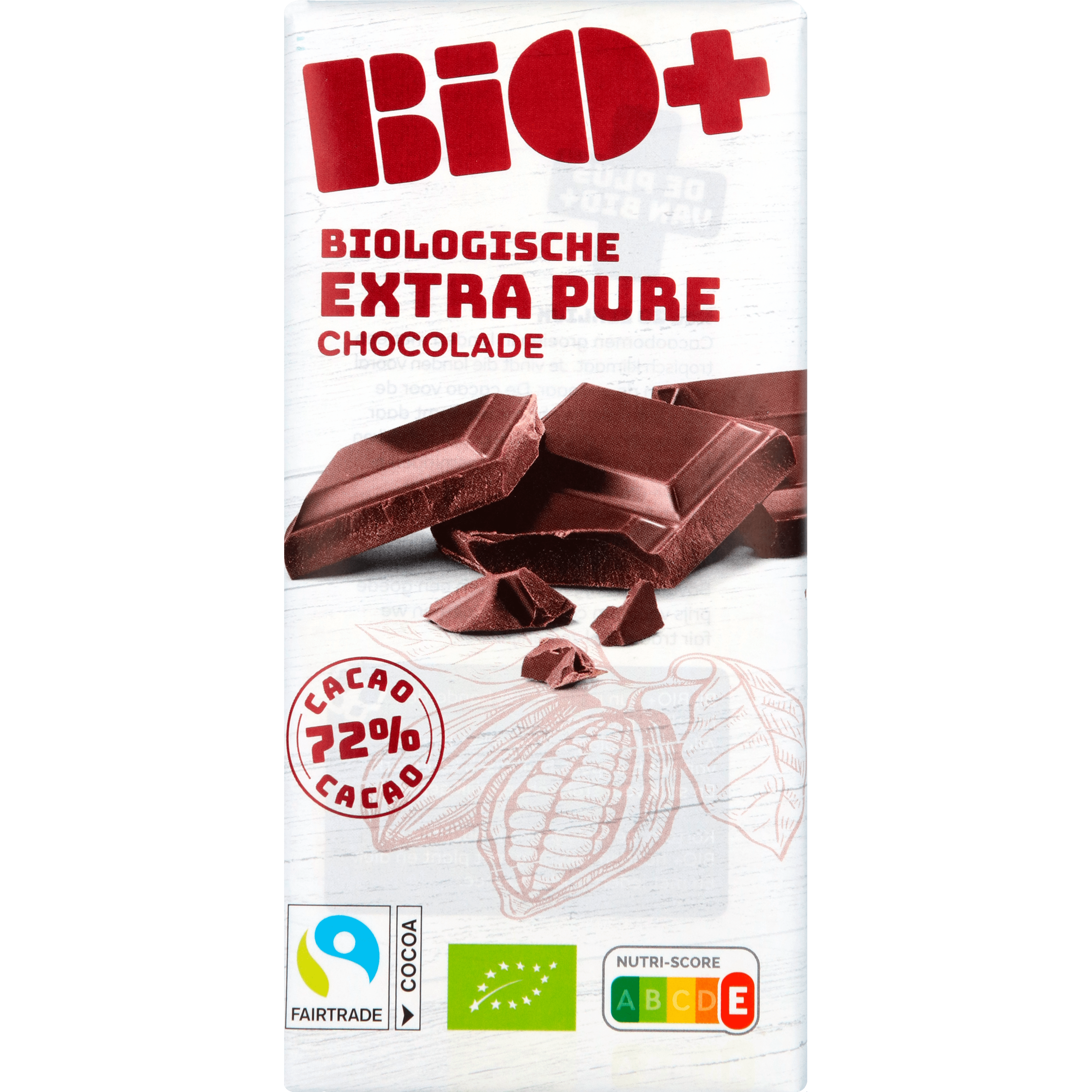 BIO+ Chocoladereep puur 55% cacao fairtrade Wikkel 100 g