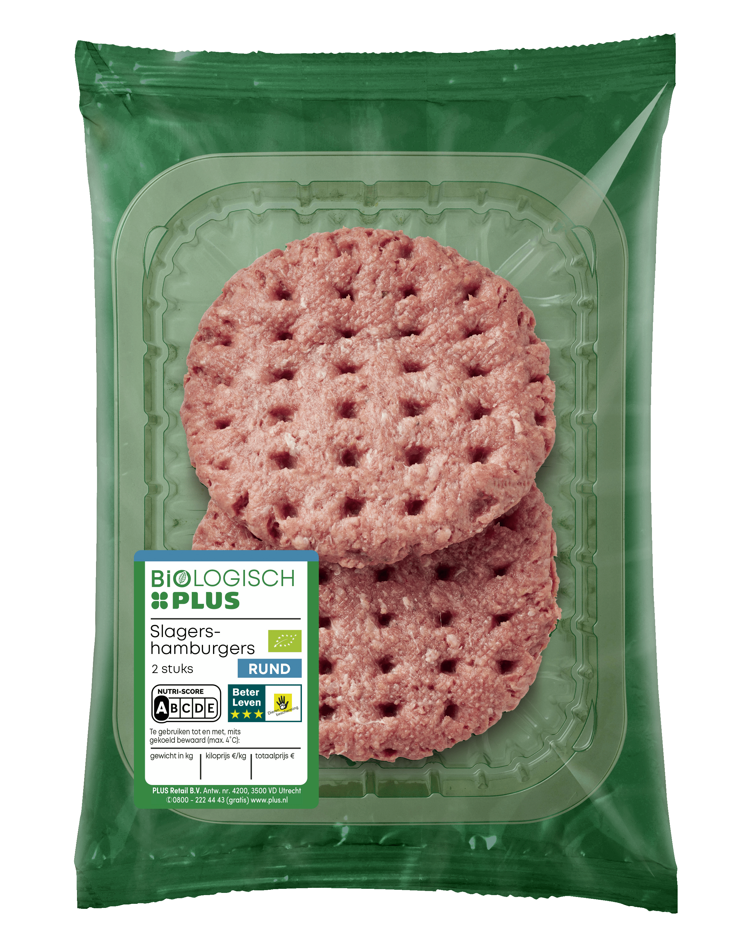 Biologisch PLUS Slagershamburgers 2 stuks Tray 270 g