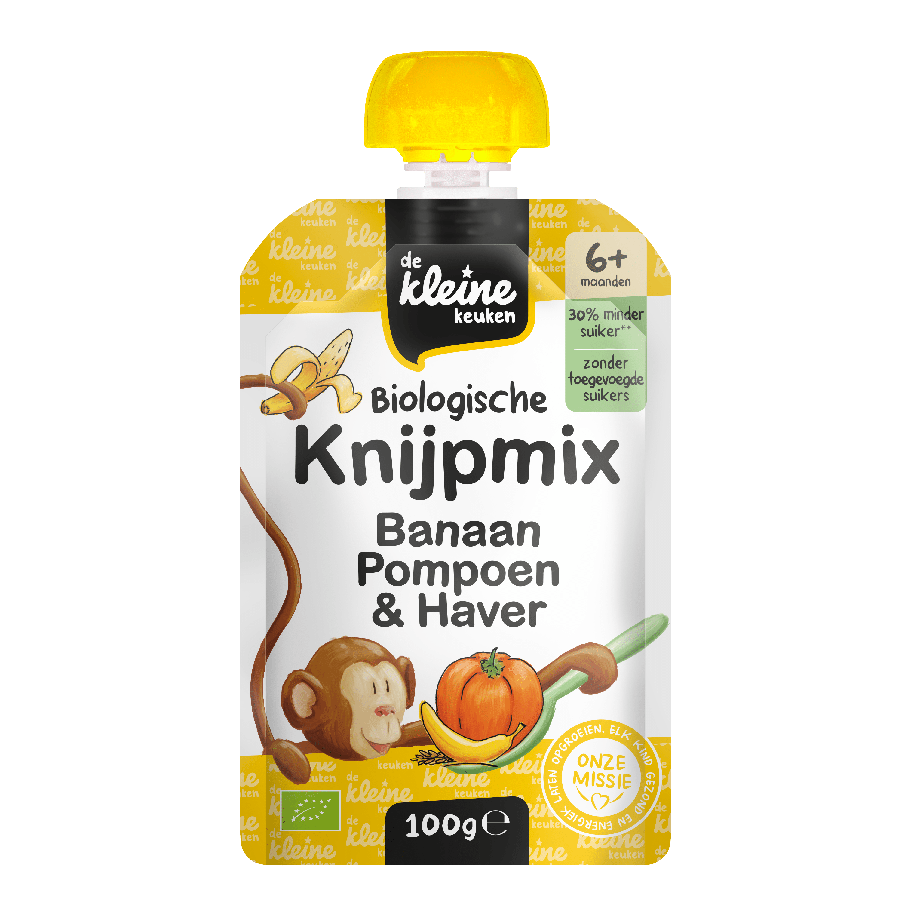 De Kleine Keuken Bio knijpmix 6+ banaan pompoen Stazak 100 g