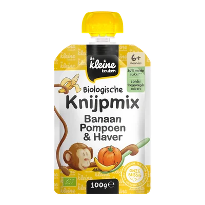 De Kleine Keuken Bio knijpmix 6+ banaan pompoen Stazak 100 g