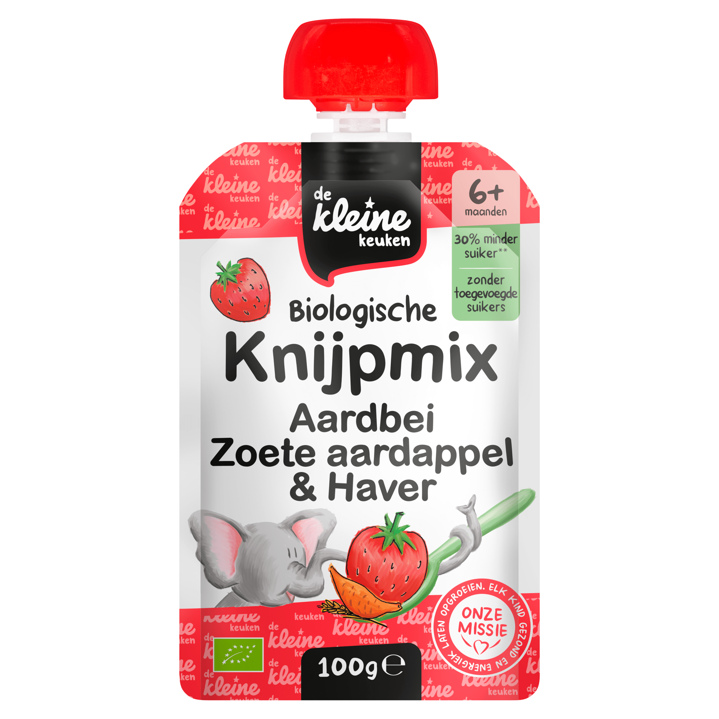 De Kleine Keuken Bio knijpmix 6+ aardbei zoete aardappe Stazak 100 g