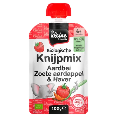 De Kleine Keuken Bio knijpmix 6+ aardbei zoete aardappe Stazak 100 g