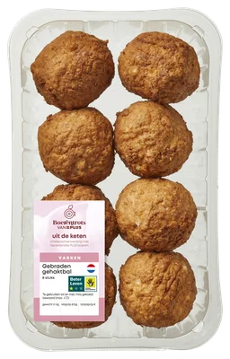 PLUS Boerentrots Gebraden Gehaktbal 8 stuks Tray 640 g