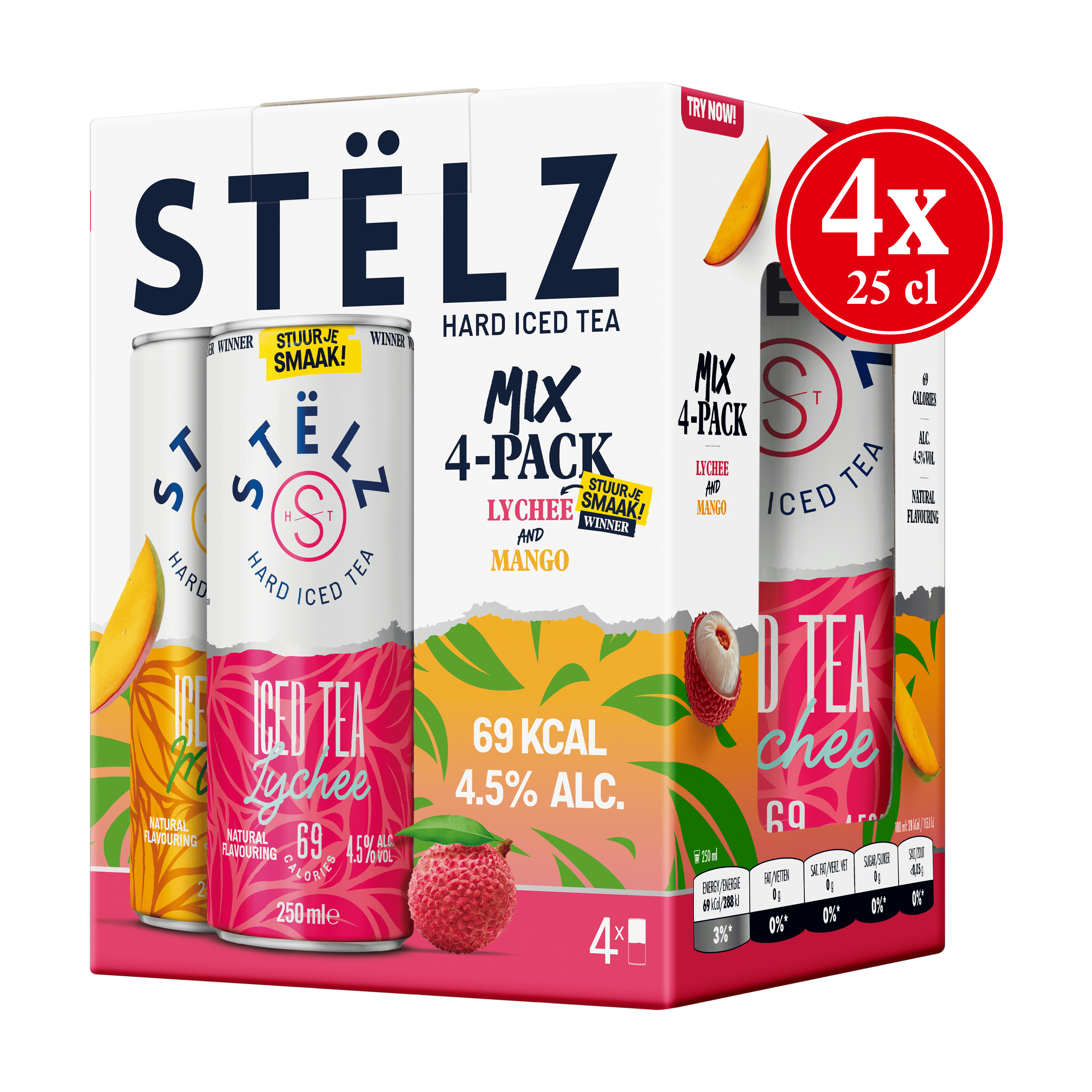 Stëlz Hard Iced Tea mix Mango &amp; Lychee Doos 1000 ml