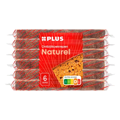 PLUS Ontbijtkoekrepen Naturel 6 pack Wikkel 330 g
