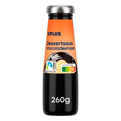 PLUS Dessertsaus choco fairtrade Fles 260 g