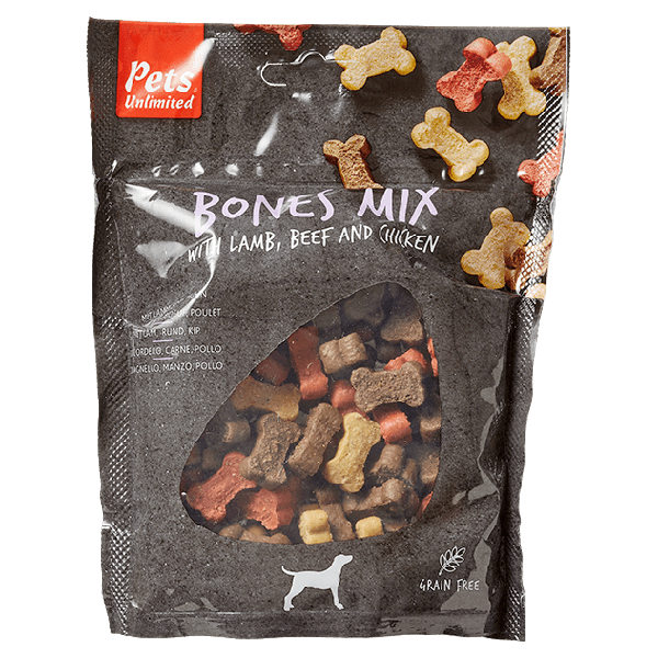 Pets Unlimited Bones Mix Lam Rund Kip Zak 150 g