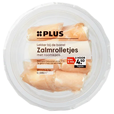 PLUS Zalmrolletjes met roomkaas naturel Bakje 80 g