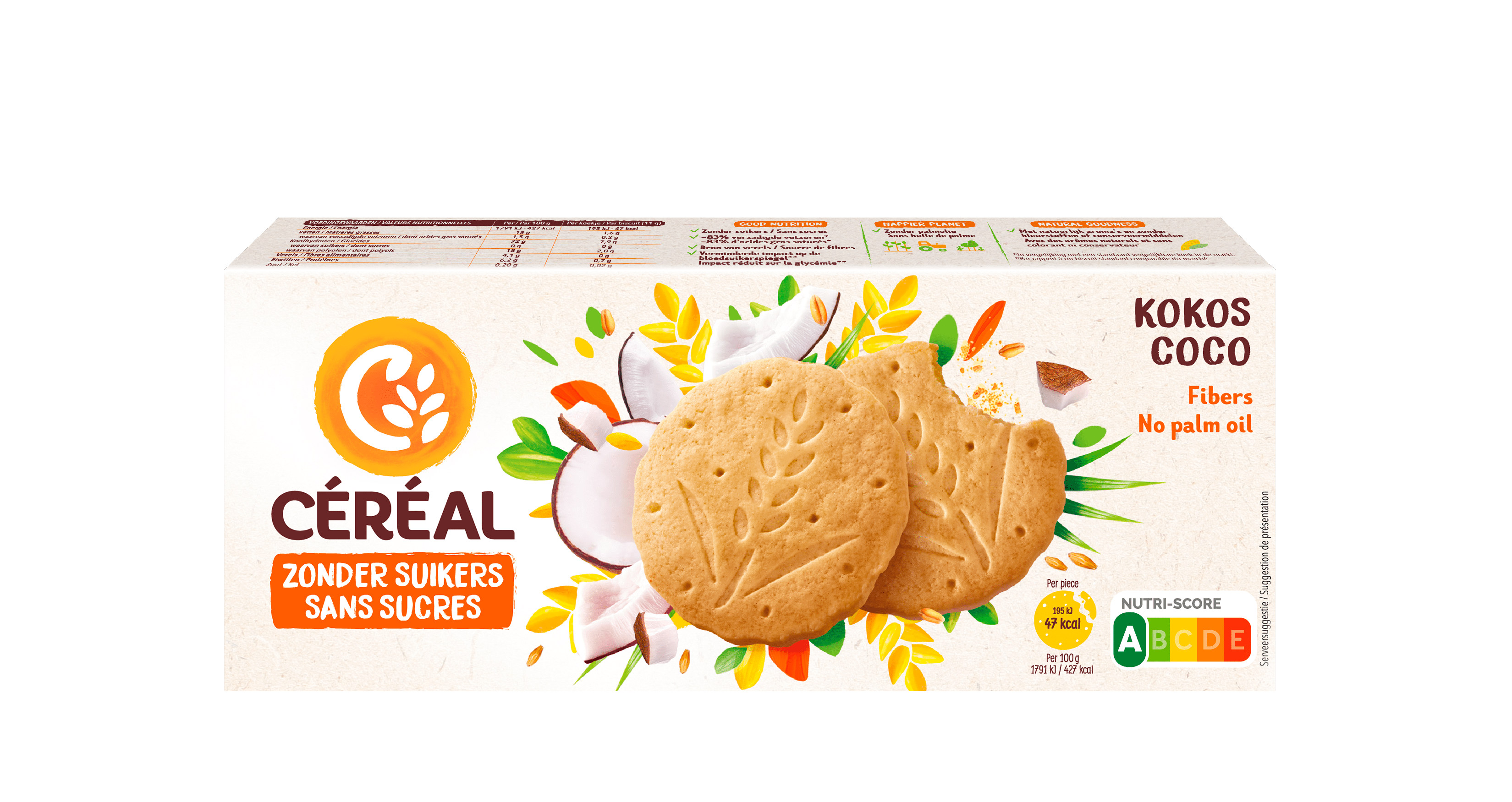 Cereal Koekjes kokos zonder suikers Doos 132 g