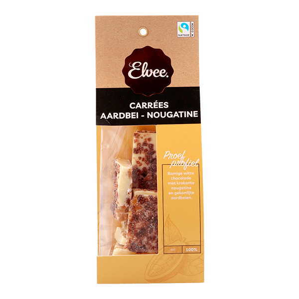 Elvee Carrees aardbei nougatine Zak 150 g