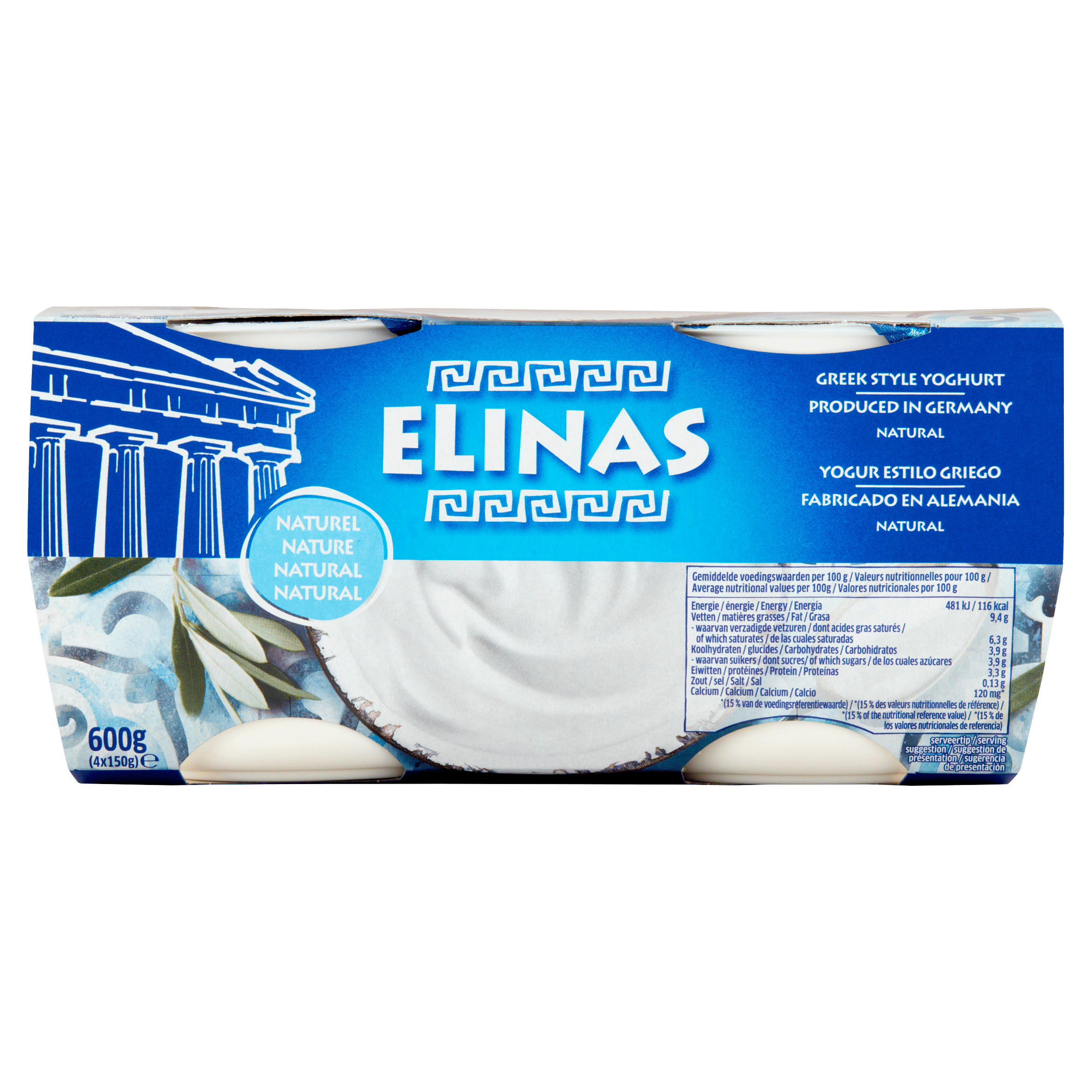 Elinas Griekse stijl yoghurt naturel 4-pack Set 600 g