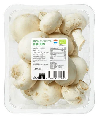 Biologisch PLUS Paddenstoelen Champignons wit bio Tray 250 g