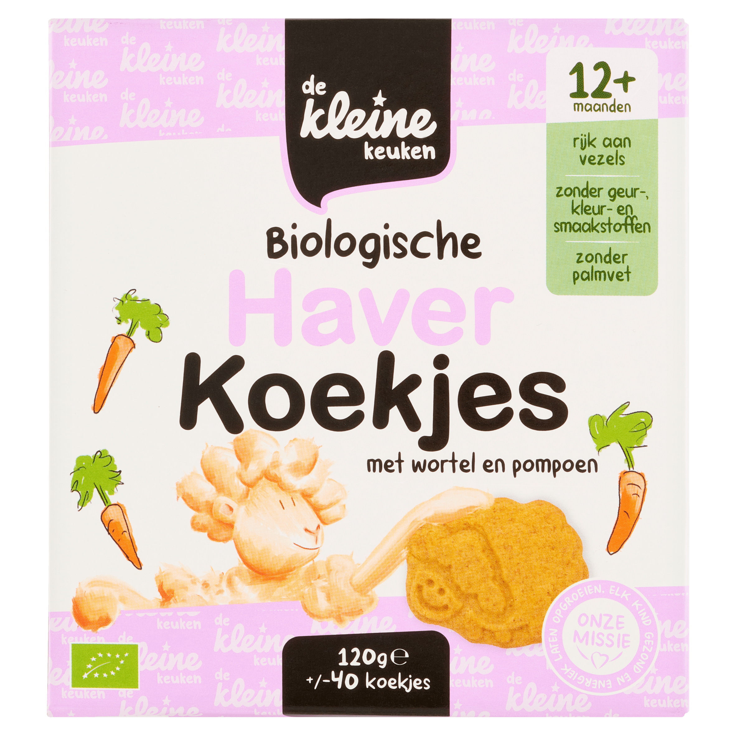 De Kleine Keuken Bio haverkoekjes wortel 12+ Zak 120 g