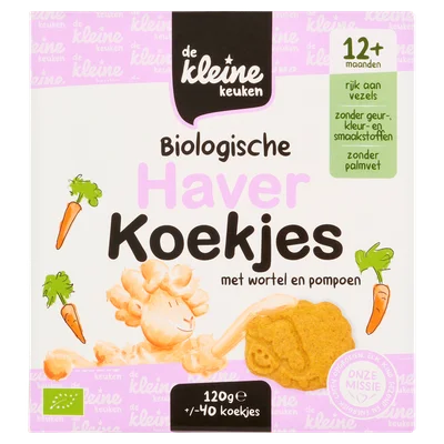 De Kleine Keuken Bio haverkoekjes wortel 12+ Zak 120 g