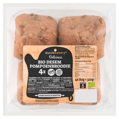 Dutch Bakery Bio Desem Pompoenbroodjes Zak 320 g