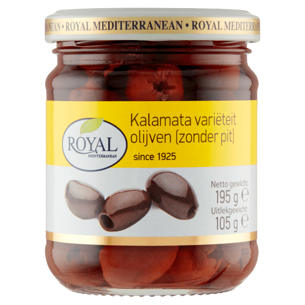 Royal Kalamata variëteit olijven zonder pit Pot 190 g