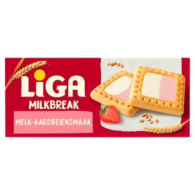 Liga Milkbreak koekjes melk aardbei Pak 245 g