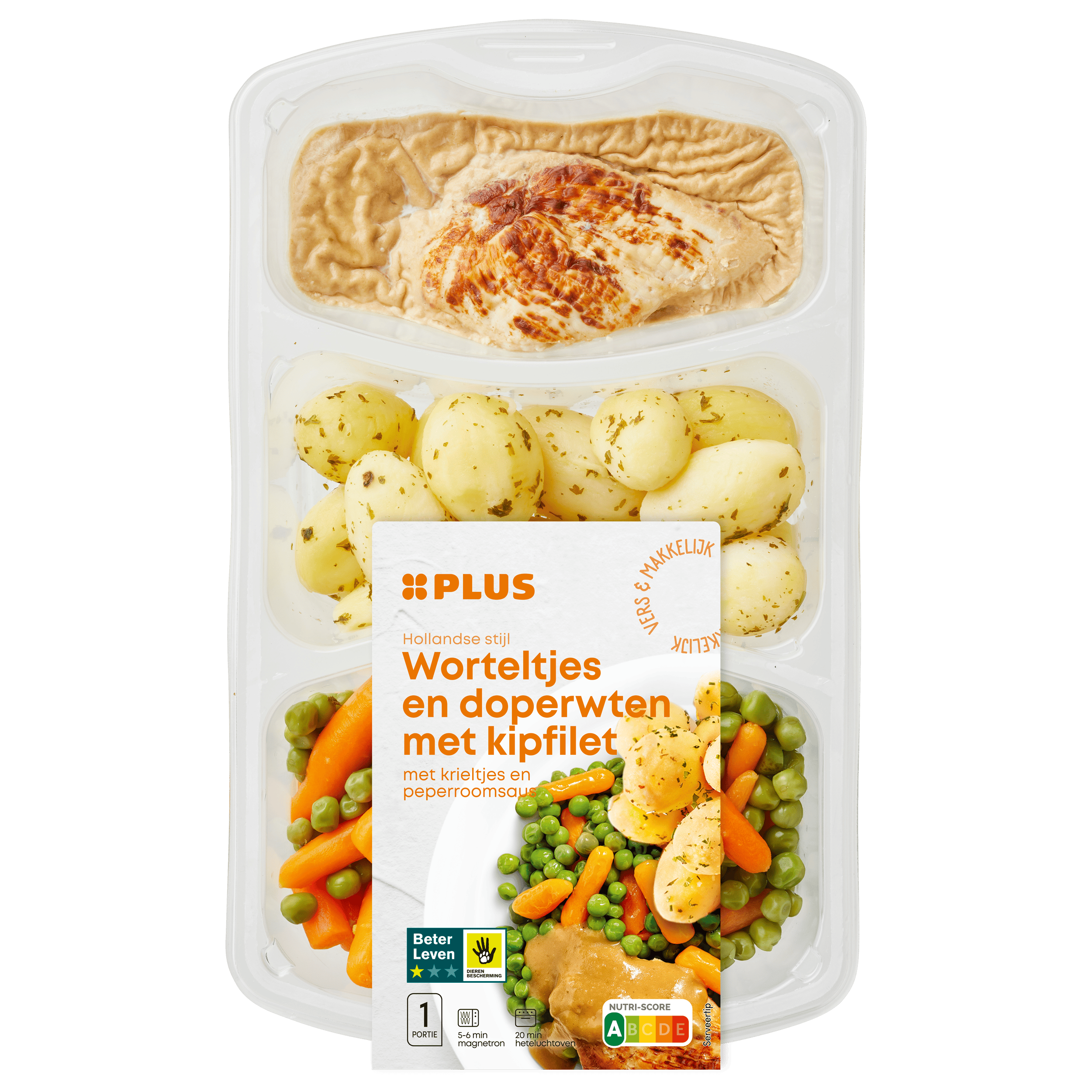 PLUS Wortel erwt kipfilet peperroomsaus Tray 500 g