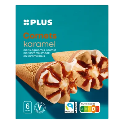PLUS Cornets karamel Doos 6 st
