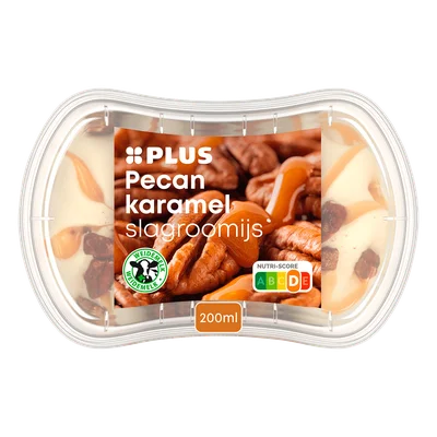 PLUS Kleintje slagroomijs pecan karamel Bakje 200 ml