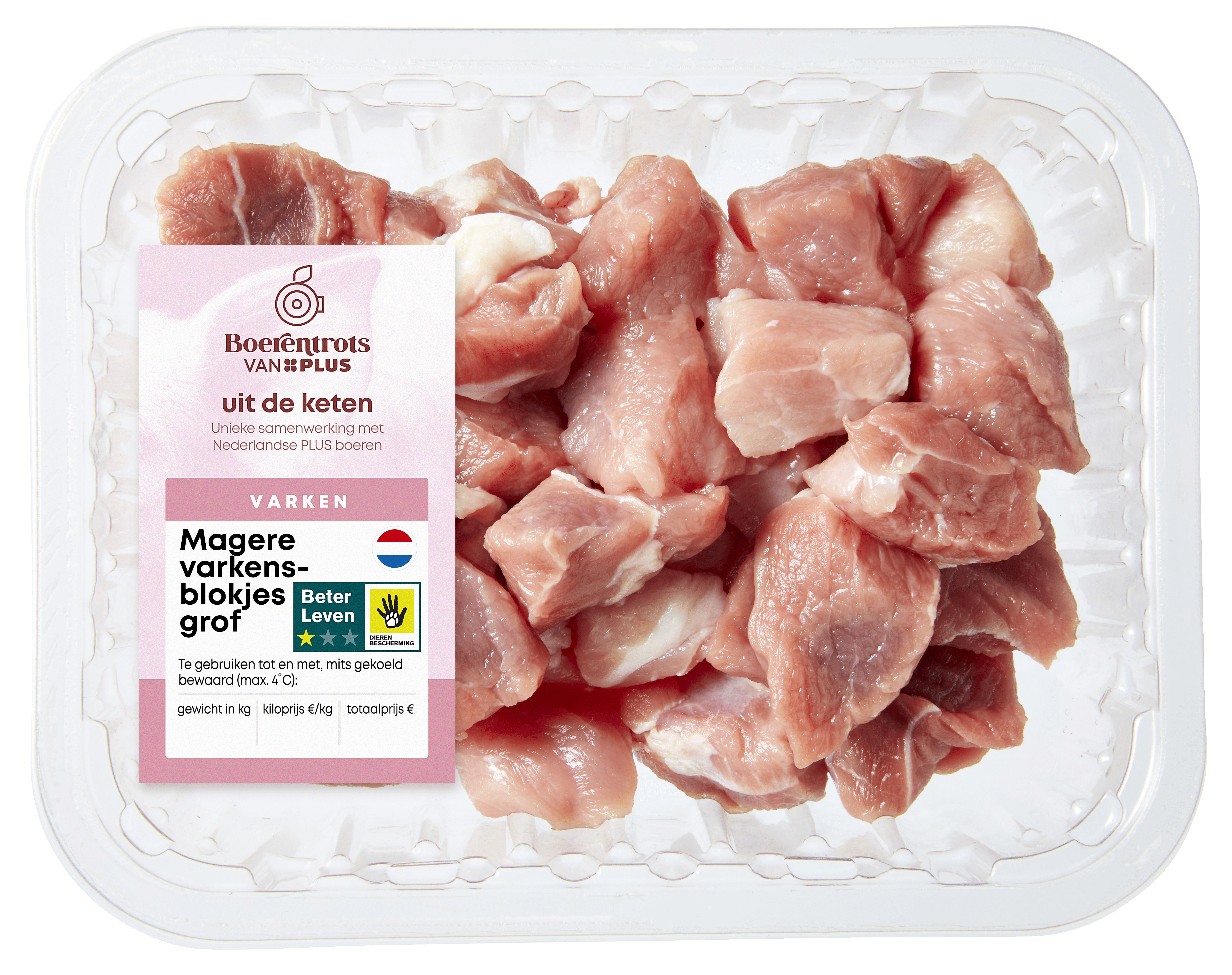 PLUS Boerentrots Magere varkensblokjes grof 300 gram