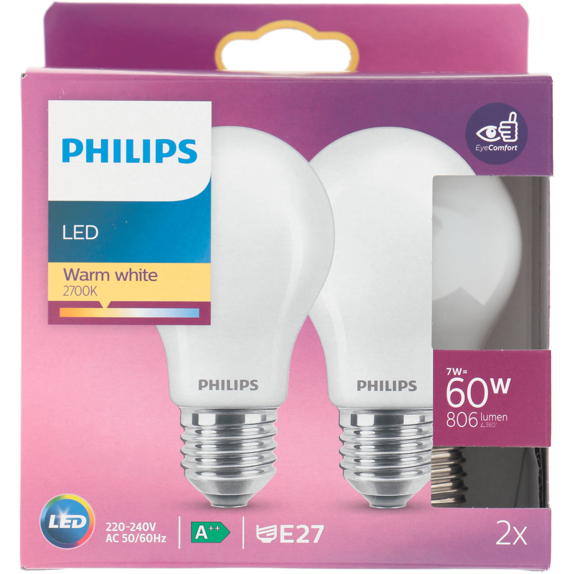 Philips LED 60W peer E27 helder niet dimbaar Doos 2 st