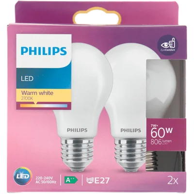 Philips LED 60W peer E27 helder niet dimbaar Doos 2 st