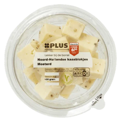 PLUS N-Hollands Kaasblokjes Mosterd Bakje 100 g