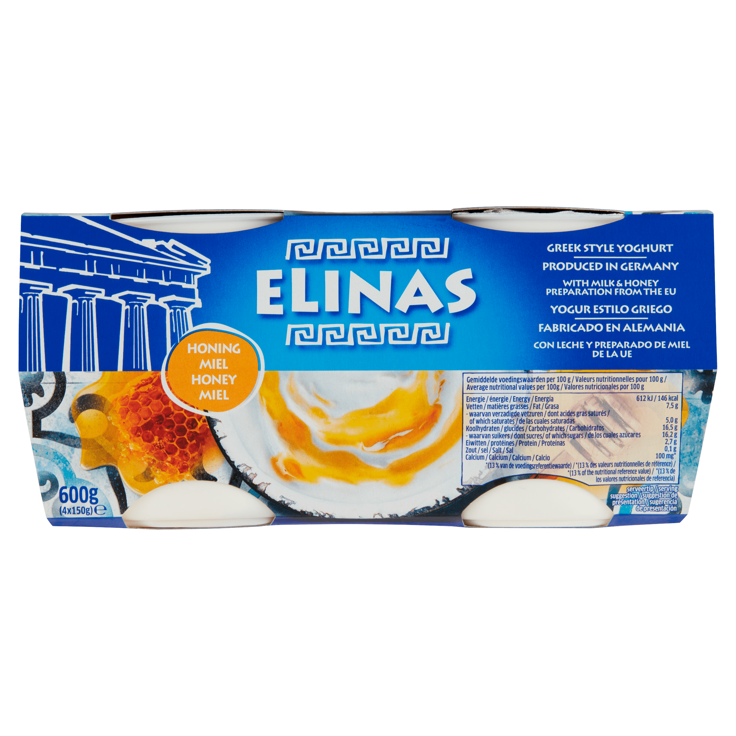 Elinas Griekse stijl yoghurt honing 4-pack