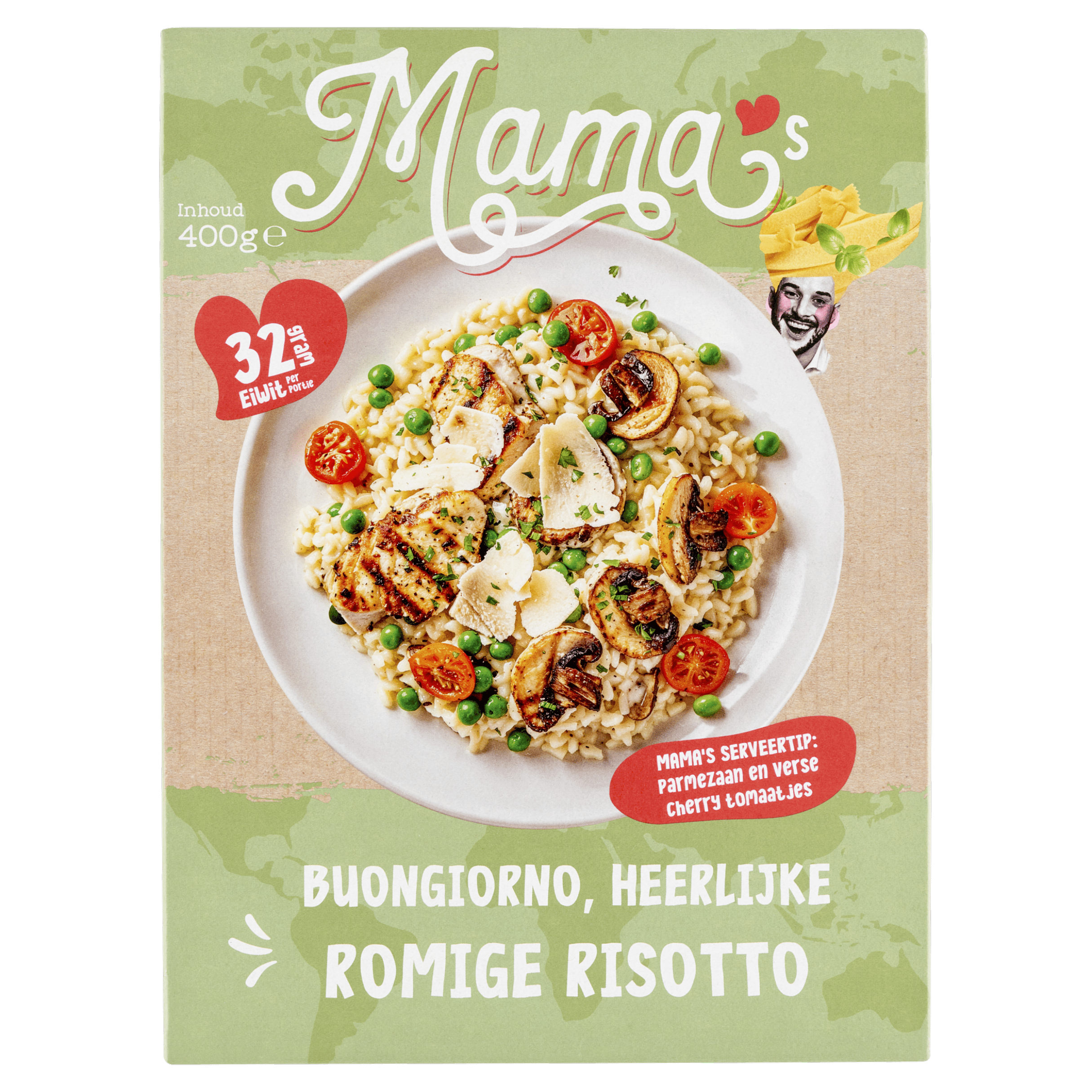 Mama's Maaltijden Risotto bospadestoel, doperwt kipfilet