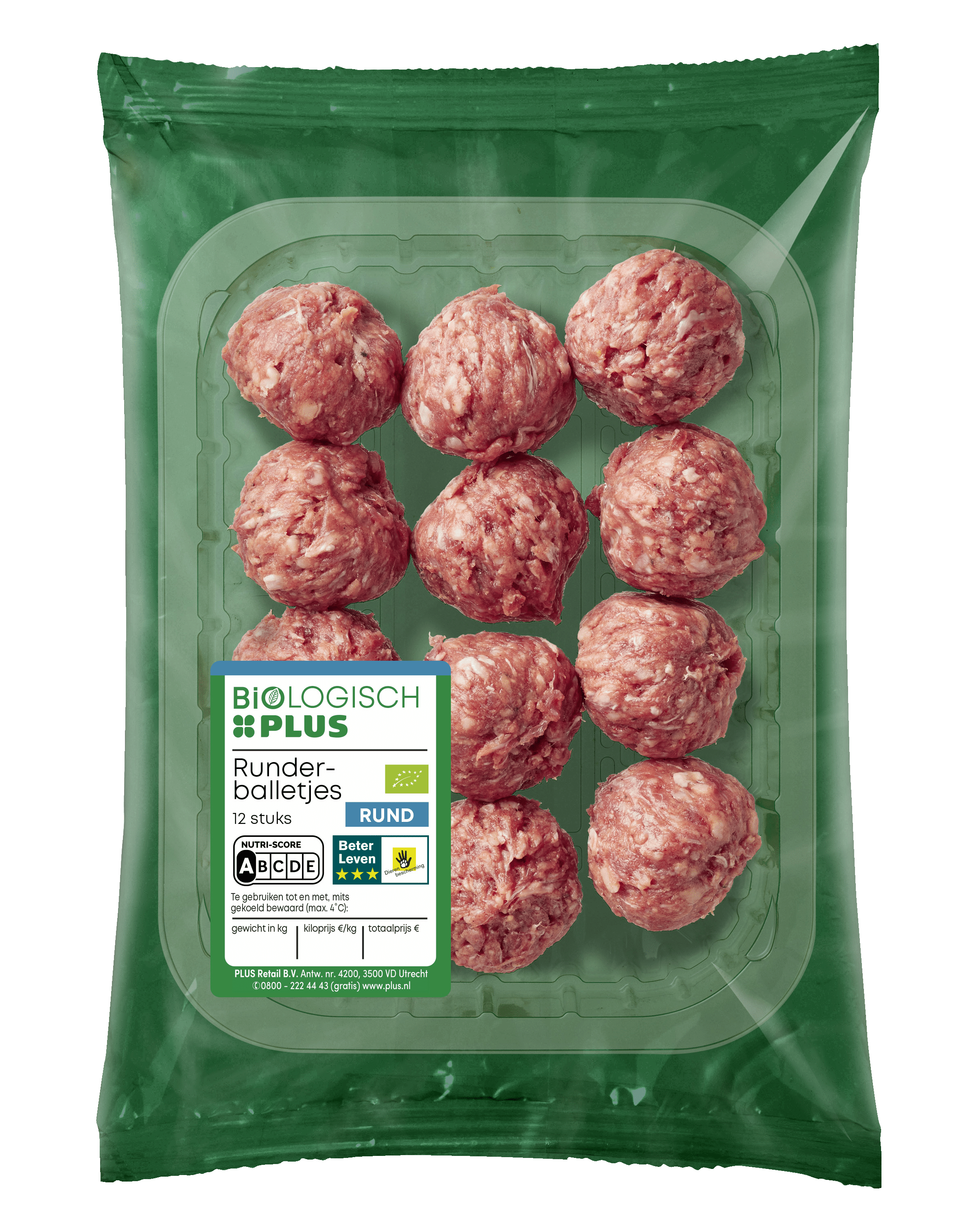 Biologisch PLUS Runderballetjes 12 stuks