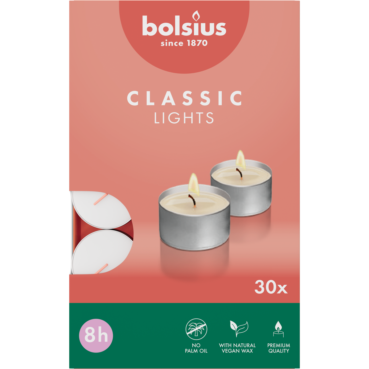 Bolsius Theelichten 8-uur doos 30 Wit