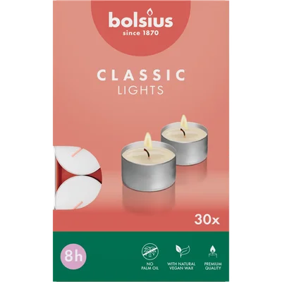 Bolsius Theelichten 8-uur doos 30 Wit