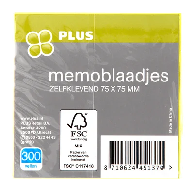 PLUS Zelfklevende memoblaadjes 300 vel FSC