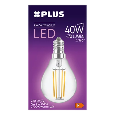 PLUS Lamp 25W Kogel kleine fitting helder