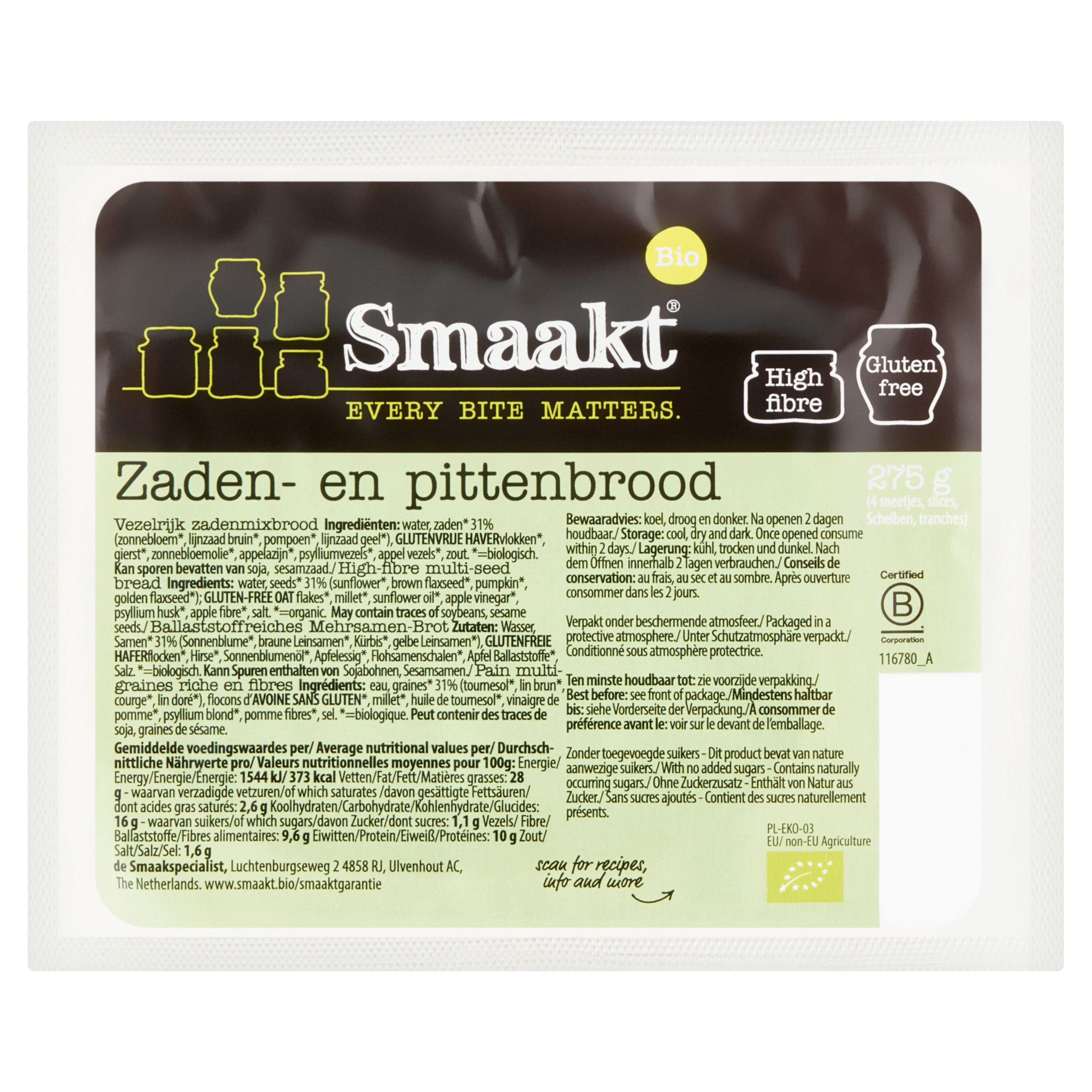 Smaakt Zaden- en pittenbrood bio
