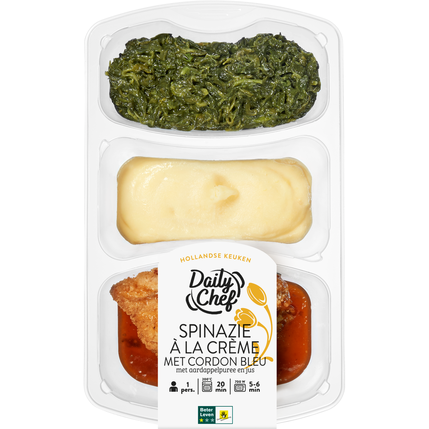 Daily Chef Spinazie a la creme met cordon bleu en puree
