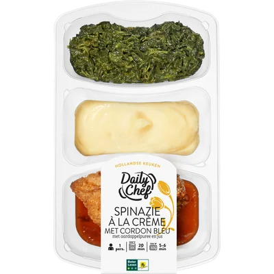 Daily Chef Spinazie a la creme met cordon bleu en puree