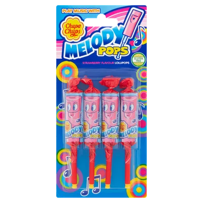 Chupa Chups Fluit lollies Melody Pops Aardbei Lollies Uitdeel SnoepPak 4 stuks
