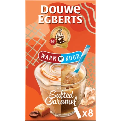 Douwe Egberts Oploskoffie warm of koud latte salted caramel 8 stuks