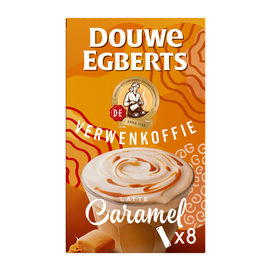 Douwe Egberts Oploskoffie latte caramel 8 sticks