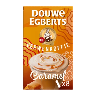 Douwe Egberts Oploskoffie latte caramel 8 sticks