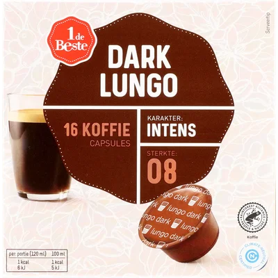 1 de Beste Koffiecups lungo dark sterkte 8