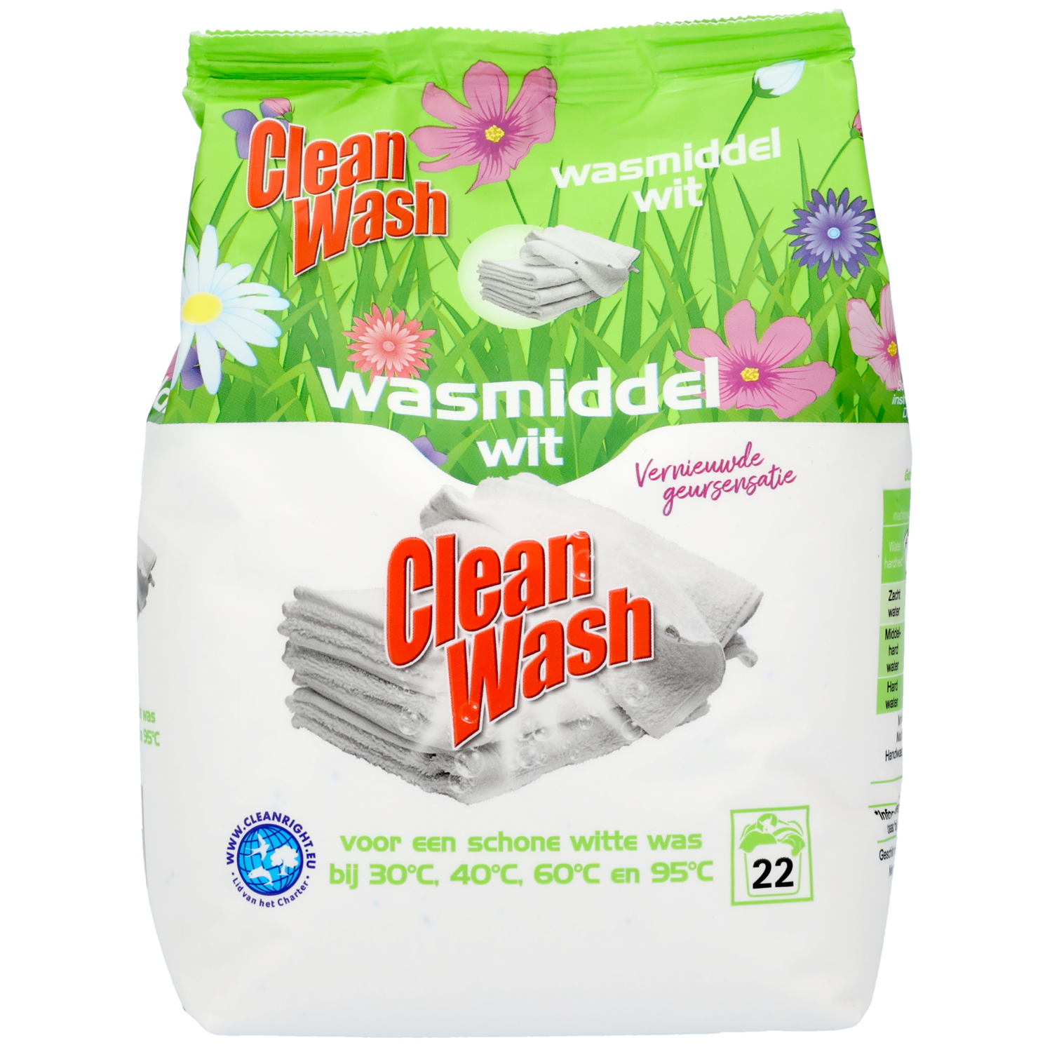 Clean Wash Poeder wasmiddel wit 22 wasbeurten