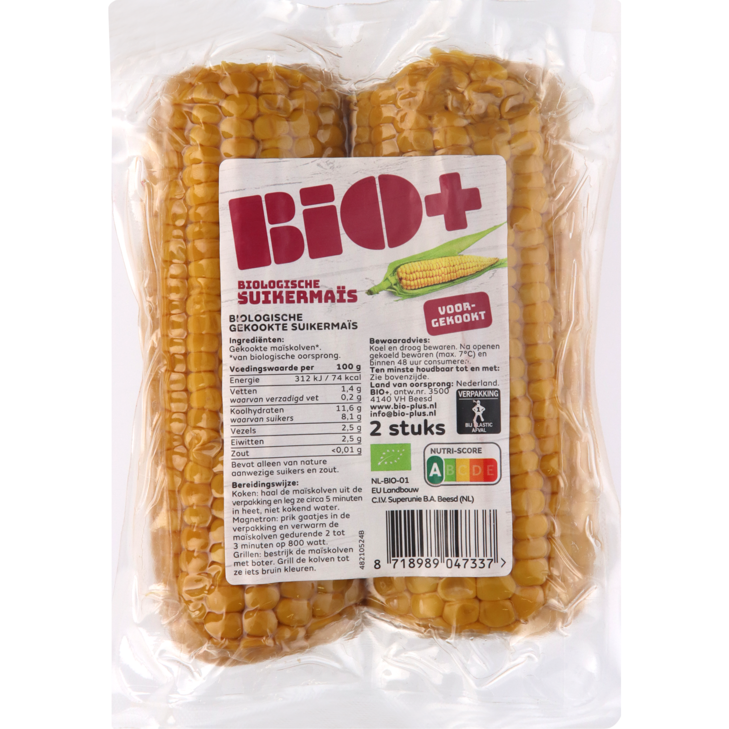 Bio+ Gekookte mais vacuüm