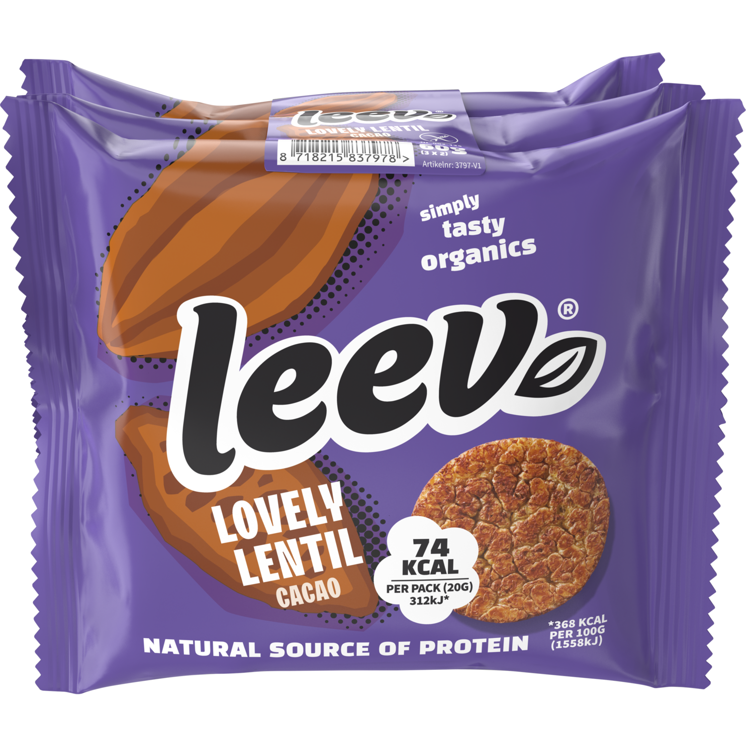 Leev Bio lentil wafels cacao 3x2