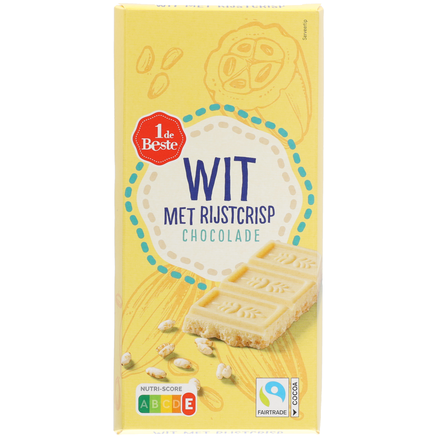 1 de Beste Chocoladereep wit met rijstcrisp