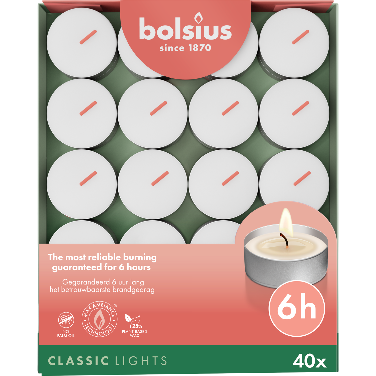 Bolsius Theelichten wit 6 uur